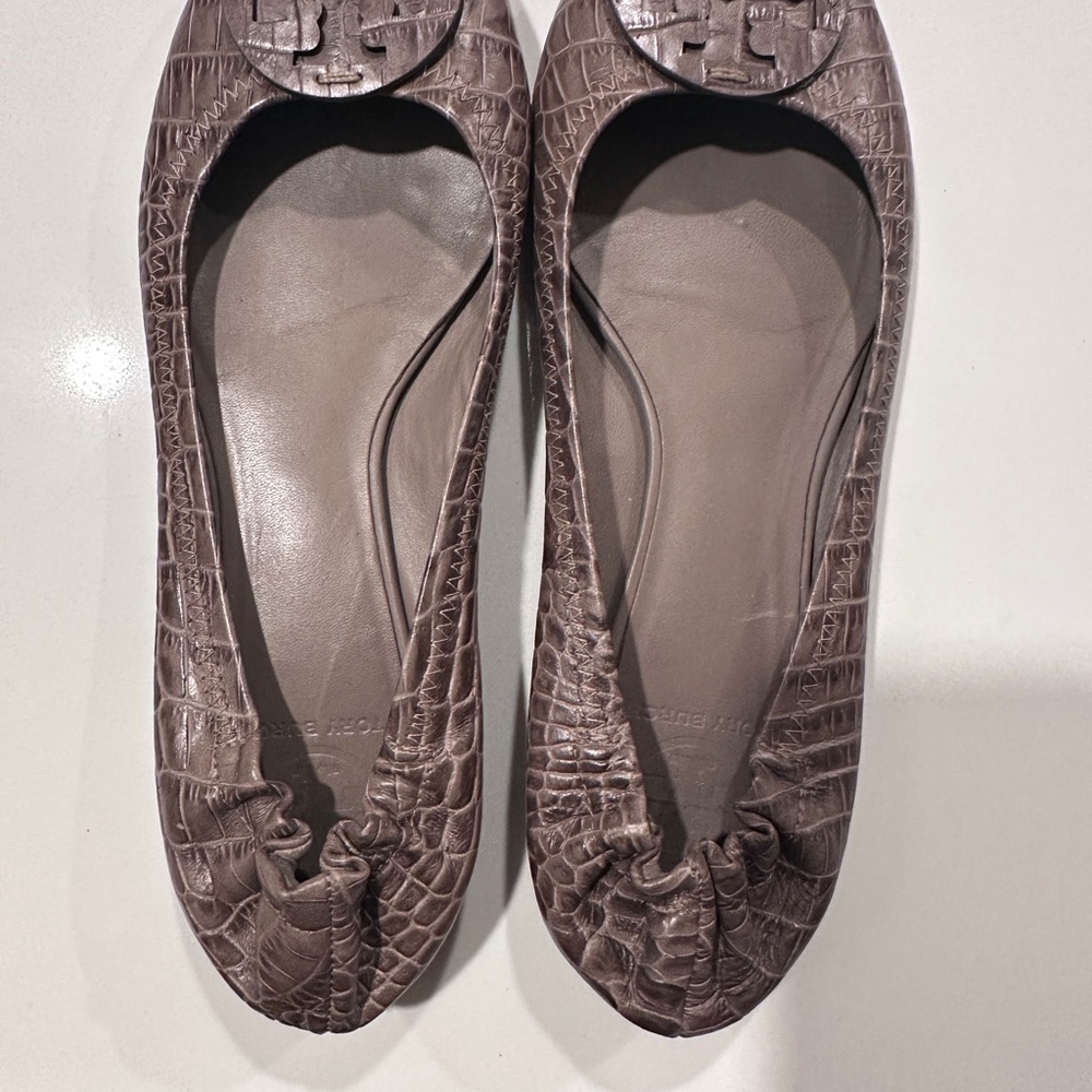 Tory Burch Brown Textured Flats with Embellishment